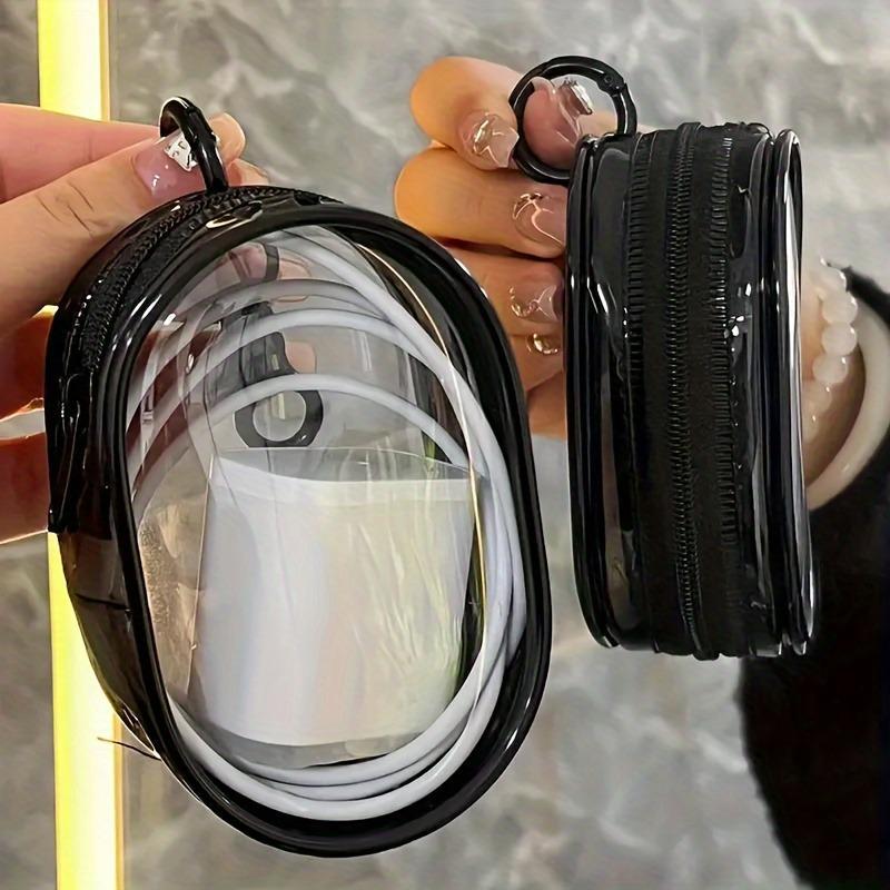 Portable Mini Clear Zipper Cable Storage Bag, 1 Count Space-saving Organizer for Earphones & Chargers, Desk Accessories, Versatile Travel Storage Bag with Keychain Ring, Fall Decor