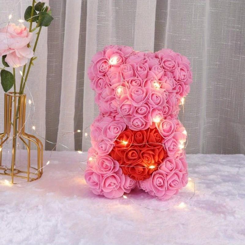 Rose Flower Bear-Hand Made Rose Teddy Bear, Best Artificial Decoration Gifts for mom, Gifts for Girls, Unique Gifts, Birthday Gifts, The Perfect Party Clear Gift Box