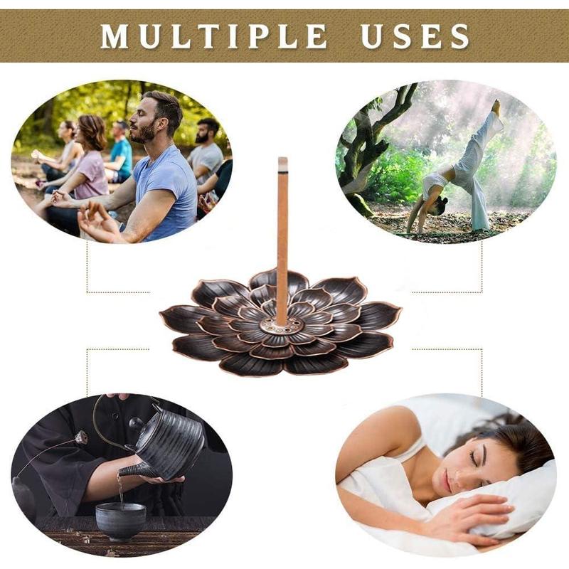 Incense Burner for Sticks, 2 Lotus Holders, 6 Holes, Anti-ash, Detachable Ash Catcher, Perfect for Meditation, Yoga, Spa. Scented Scent