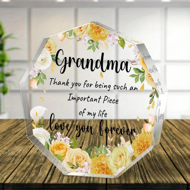 Flower Pattern Acrylic Plaque, 1 Count Creative Grandma Birthday Gift, Home Decoration Ornament, Birthday Gift for Grandma, Thanksgiving Gift