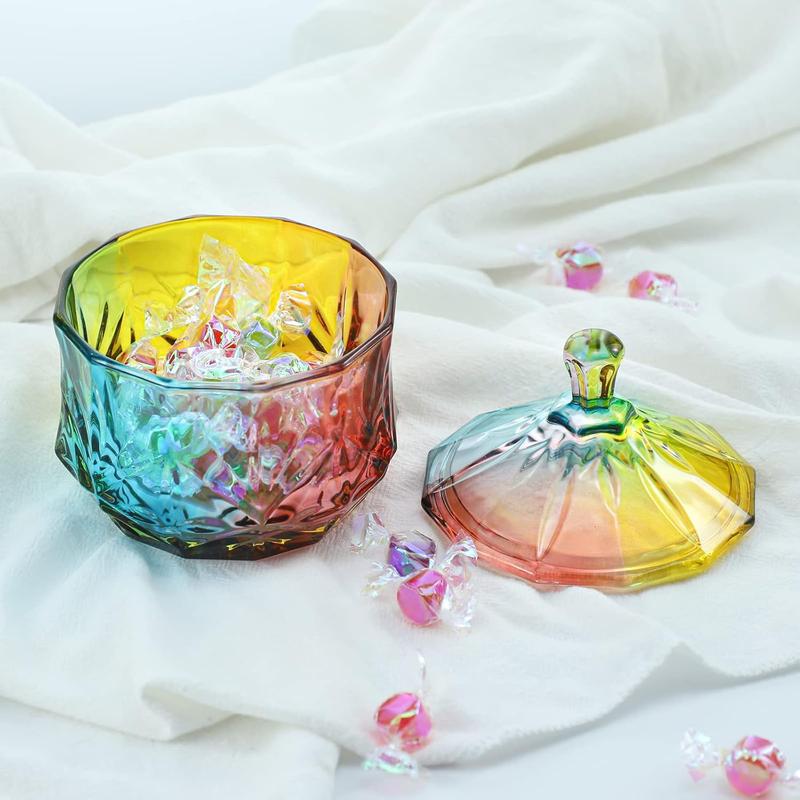 Royal Embossed Glass Apothecary Jar With Lid, Candy Candy Buffet Jar Crystal Jewelry Box 9 oz Bottles Colorful Tin Canister