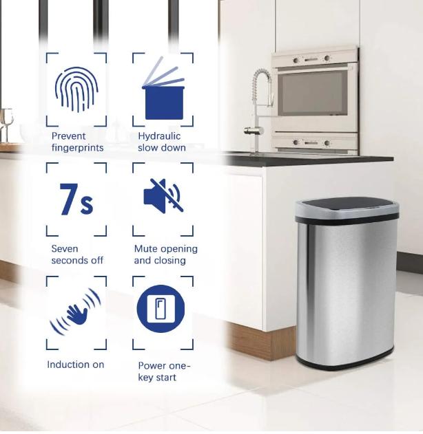 13 Gallon Stainless Steel Touchless Kitchen Trash Can with Motion Sensor for Indoor Use(Silver)