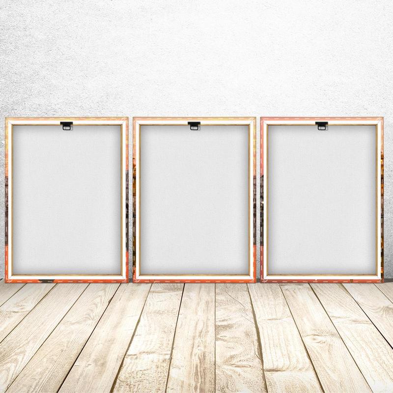 Wooden Framed Canvas Painting, 3 Counts set Modern Architectural Sunset Pattern Wall Art, Wall Decor for Home Living Room Bedroom Office