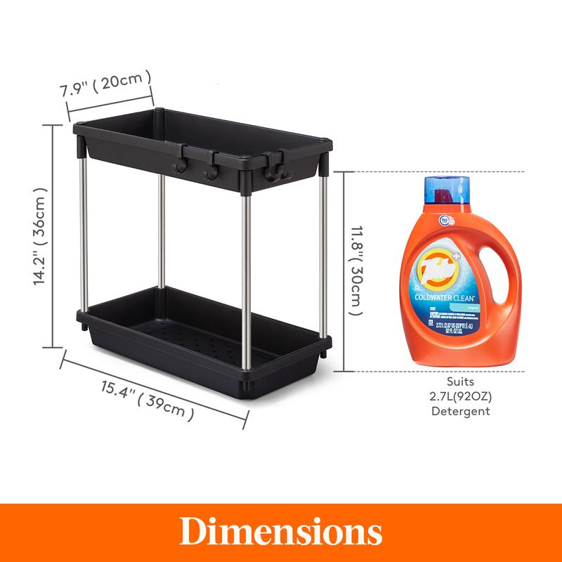 Lifewit Under Sink Organizer, 2 Tier Shelf Rack with 4 Hooks for Bathroom Cabinet Kitchen Countertop Office Holder Storage, Multi-purpose Baskets Holder for Space Saving, Easy Assembly