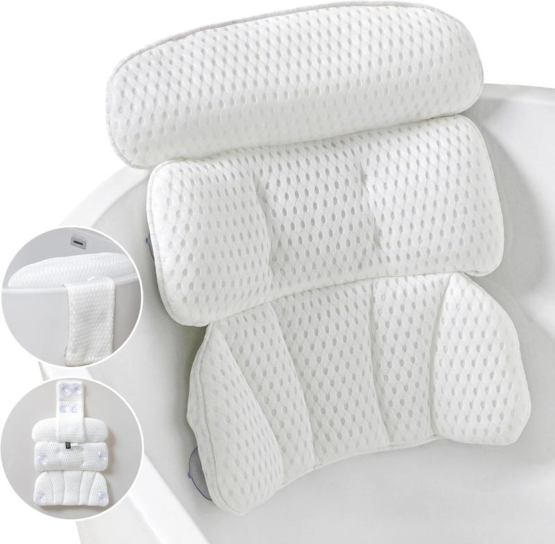 Bath Pillow Bathtub Pillow for Tub Luxury Bath Tub Pillows for Tub  and  Support with Soft Mesh Fabric and 8  Powerfull Non-Slip Suction Cups Relaxing Bath Accessories  Gifts, White