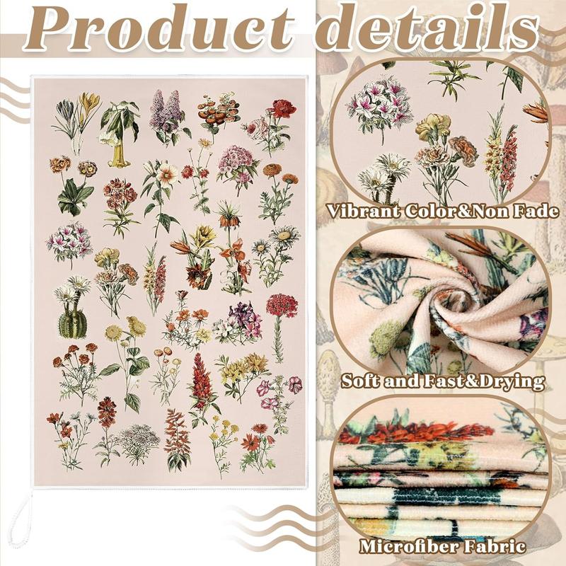 4 Count Vintage Kitchen Towels Forest Mushroom Dish Towels Wildflower Tea Towels Butterfly Plants Hand Towels Absorbent Floral Towel for Holiday Kitchen Bathroom Farmhouse Housewarming Gifts Cleaning