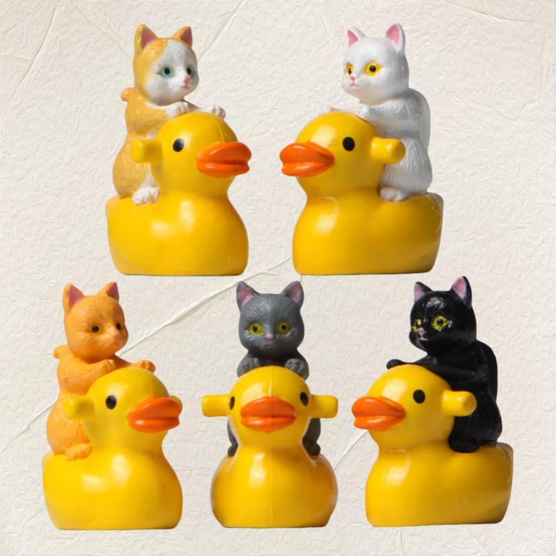 Cute Cat and Duck Design Ornaments, 5 Counts set Miniature Landscape Ornament, Creative Hand-made Decoration Craft for Home Decor