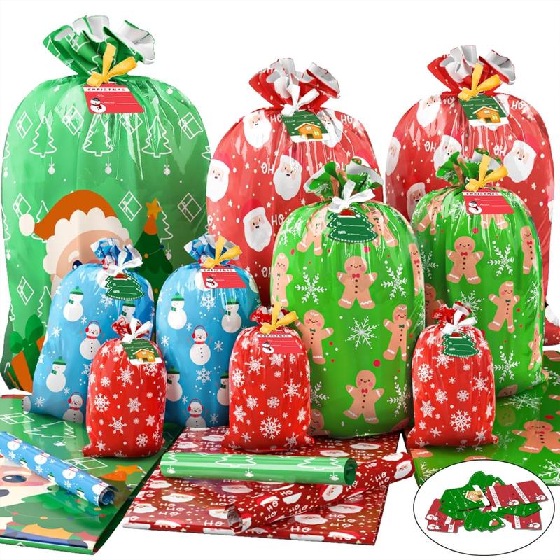 22PCS Christmas Gift Bags, 5 Styles Christmas Bags for Gifts, Holiday Reusable Christmas Gift Bags (3 X-Large, 3 Large, 5 Medium, 5 Small, 6 Mini) & 22 Cards & 16 Ribbons & 40 Ties