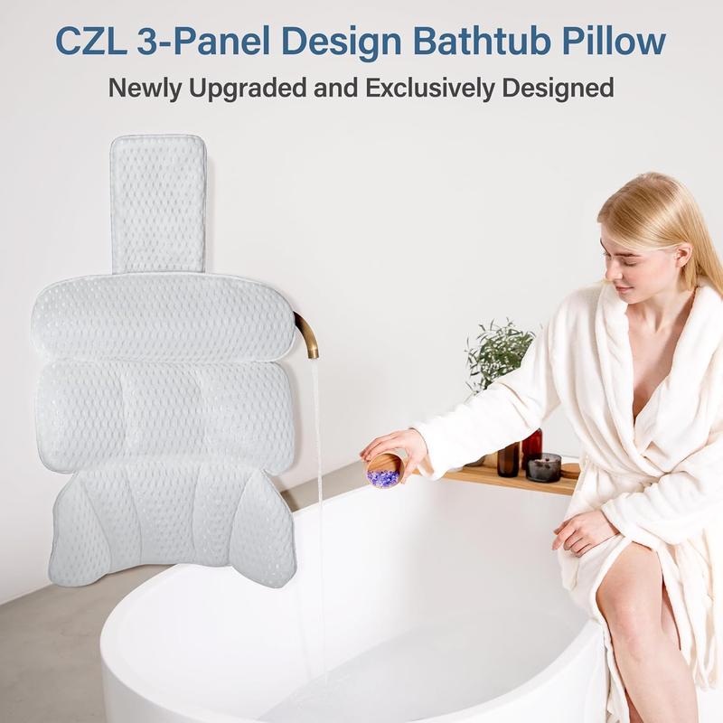 Bath Pillow Bathtub Pillow for Tub Luxury Bath Tub Pillows for Tub  and  Support with Soft Mesh Fabric and 8  Powerfull Non-Slip Suction Cups Relaxing Bath Accessories  Gifts, White