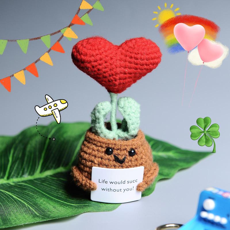 Cute Creative Love Plant Design Crochet Ornament, Home Decor Craft, Desk Decoration for Home Office