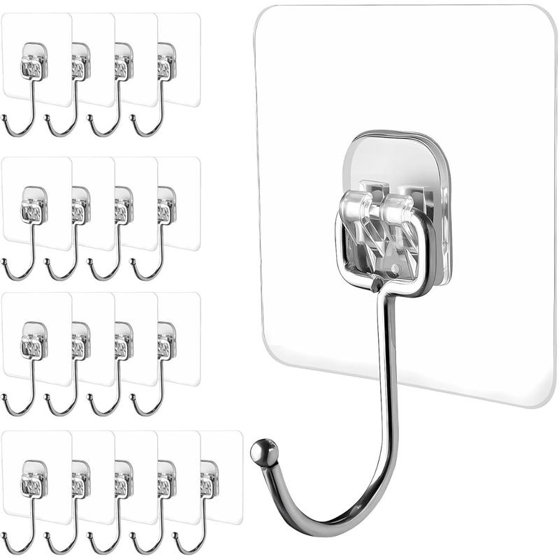 Large Adhesive Hooks,18-Pack Hold 44lb,Heavy Duty Sticky Hooks,Waterproof and Rustproof Wall Hooks for Hanging Can be Use Kitchen Bathroom Window Home