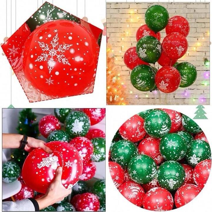 30pcs Christmas Latex Balloon Set - 10inch Golden Green Red Balloons for Party Decoration