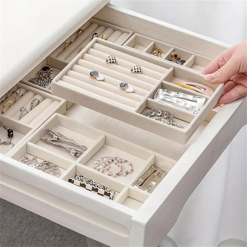 Jewelry Storage Box, 1 Count 3 Counts set Multi Grid Jewelry Organizer, Ring Plate, Necklace Display Tray, Home Organizer for Jewelry