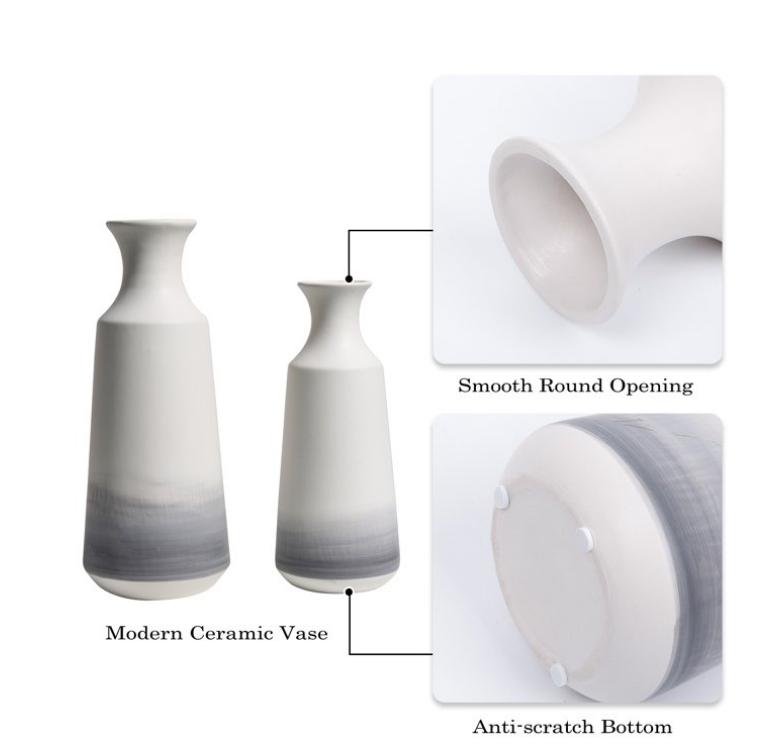 Set of 2 Modern Vases for Table Decor in White and Gray - Ideal Gift for Dad Ceramic Decorative