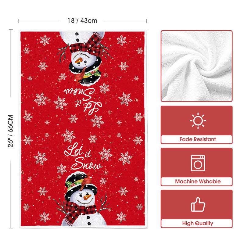 Snowman Let It Snow Winter Kitchen Towels Dish Towels, 18x26 Inch Seasonal Christmas Room Funky Home Decoration Hand Towels Set of 2