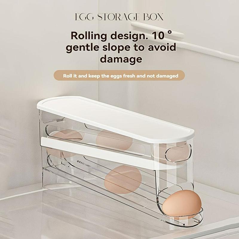 Clear Egg Storage Box, 1 Count Space Saving Rolling Egg Storage Box for Refrigerator Side Door, Durable Plastic Egg Organizer, Kitchen Accessories