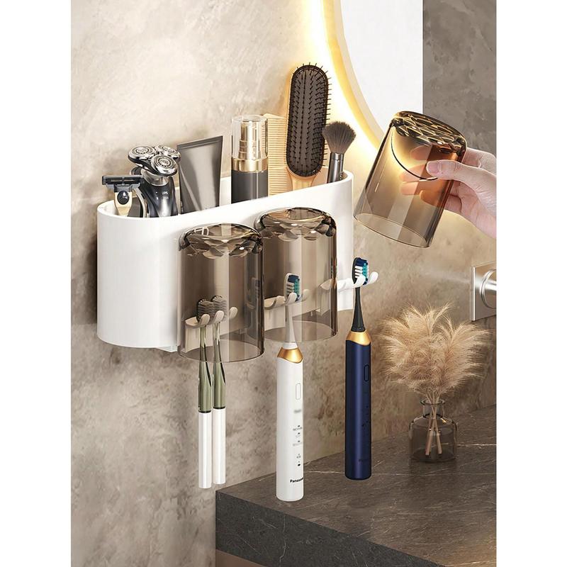 1pc Wall Mounted Toothbrush Storage Box, Modern Multifunction Toothbrush Holder For Bathroom