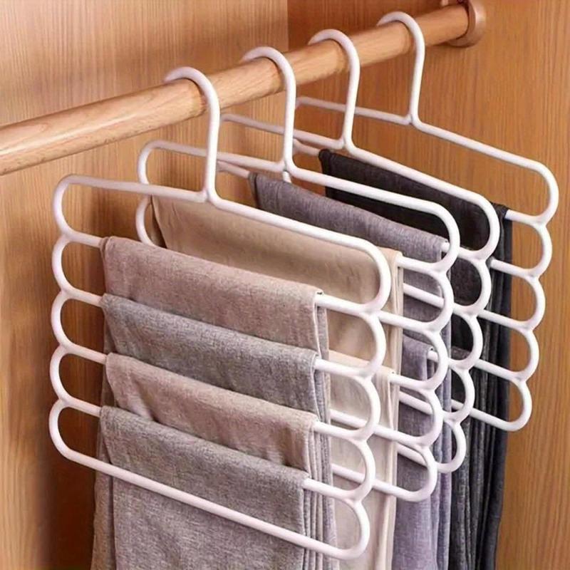 5 Layers Pants Rack, 5 Counts Anti Slip Clothes Scarf  Pants Storage Hanging Hanger, Home Organizer for Bedroom Wardrobe