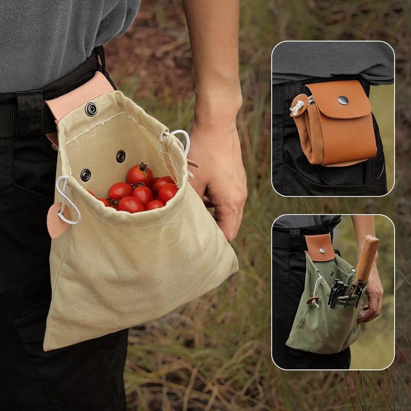 Outdoor Fruit Picking Bag, Foldable Canvas Storage Bag with Buckle, Waist Hanging Tool Bag, Folding Canvas Tool Storage Bag