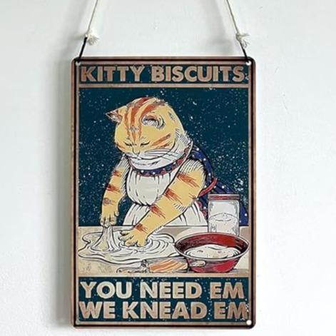 Kitty Biscuits You Need We Knead Cat Retro Sign Vintage Decor For Home Office 12