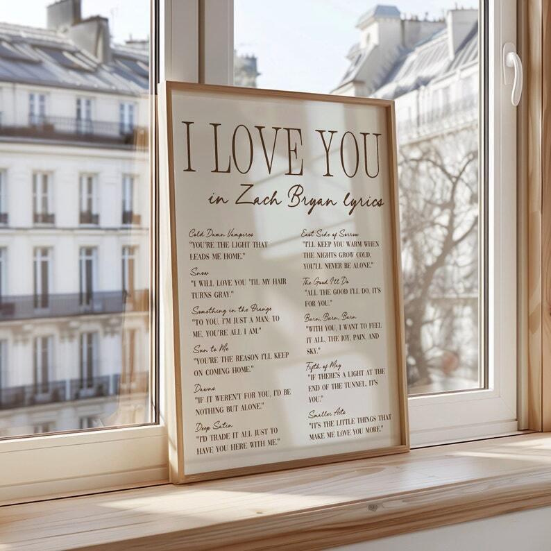 I Love You Lyrics Poster Wall Art Decor Bryan Music Print UNFRAMED