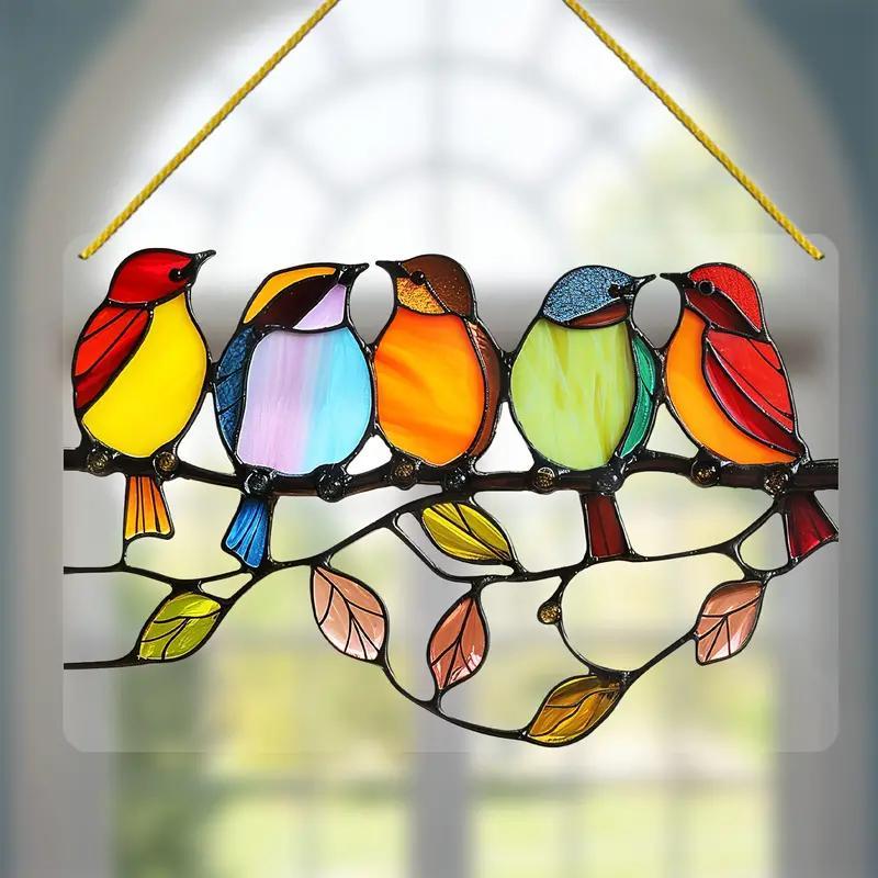 Bird Pattern Window Hanging Deocration, Colorful Bird Acrylic Hanging Decorative Sign, Exquisite Gift, Home Decoration, Office Decoration