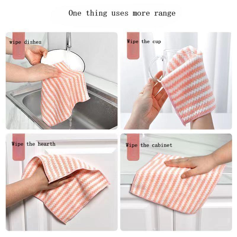 10pcs Random Color Coral Fleece Dishcloth, Wavy Pattern Absorbent Rags, Thickened Cleaning Rags For Kitchen