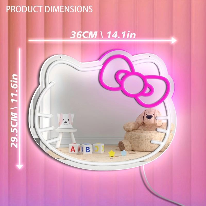 Kitty face Home DecorMirror Kitty face shape Mirror, girl   giftsBedroomWall Mirror, Anime Neon Sign for DresserLocker Room,Living Room, Neon Light Mirror