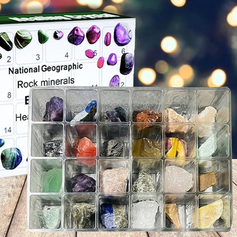 Advent Calendar 2024: 24 Days Christmas Countdown Calendar Crystals Gemstone Stone Minerals Christmas Vacation Calendar Natural Gemstones Rock Collection for Adults, Boys, Girls