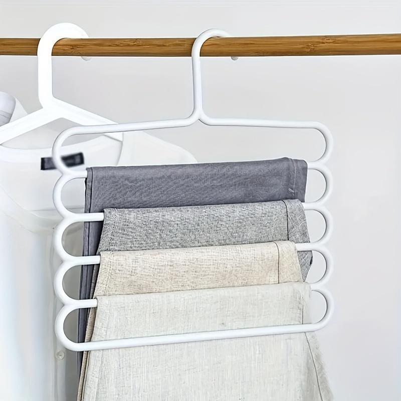 5 Layers Pants Rack, 5 Counts Anti Slip Clothes Scarf  Pants Storage Hanging Hanger, Home Organizer for Bedroom Wardrobe