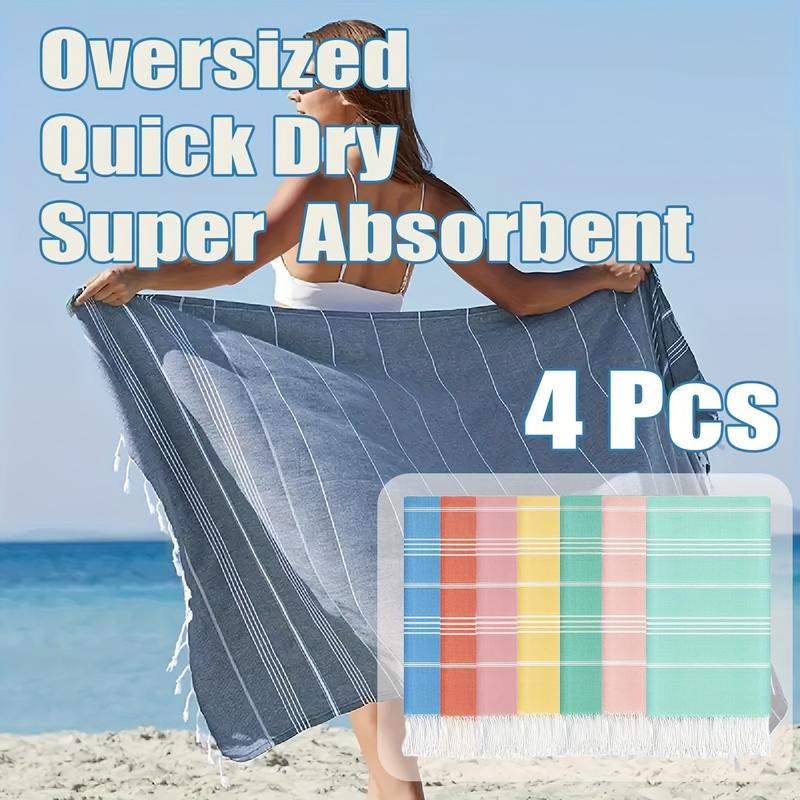 4 PCs Turkish Beach Towel Pool Swimming Bath Towel Sand Free Quick Dry Oversized Sand Proof Compact Lightweight Oversized Adult Cruise Ship Essential Vacation Essential Travel Camping Accessories Mom Father Teacher Retirement Graduation Men Gift for Ladie