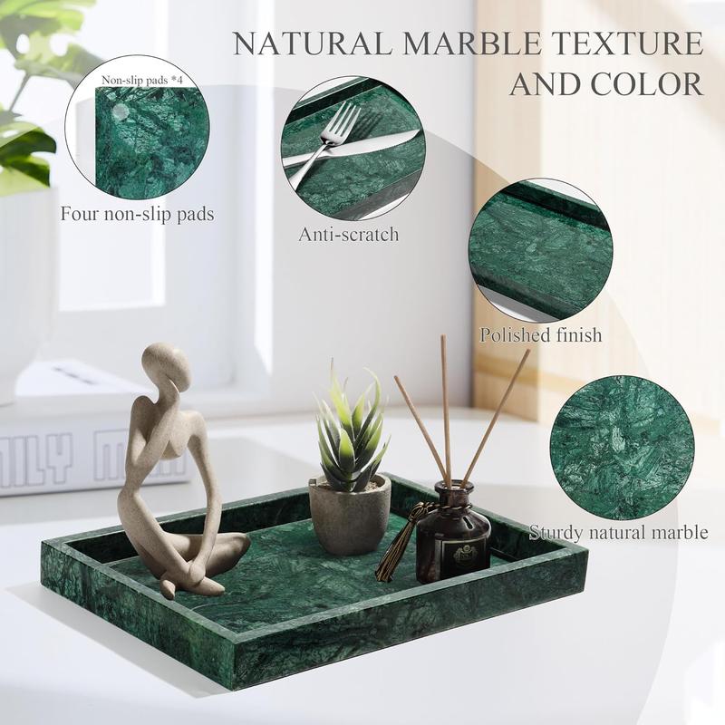 Natural Marble Tray for Bathroom, Genuine Marble Stone Vanity Tray, Luxury Storage Trays for Kitchen, Vanity, Home Decor, Dresser, Non-Resin Non-Ceramic, 12