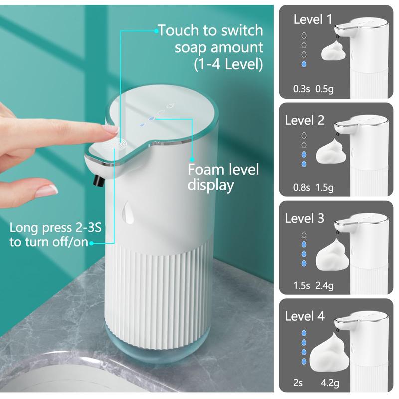 Florsol Foam Automatic Soap Dispenser Touchless 4 Levels Adjustable Soap Dispenser Soap Dispenser for Kitchen Sink Bathroom, USB Rechargeable Electric Soap Dispenser