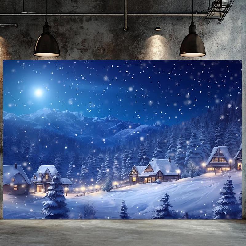 Winter Snow Village Pattern Backdrop, 1 Count Snowy Scene Photography Backdrop, Holiday Photo Background for Christmas New Year Event Party Decorations