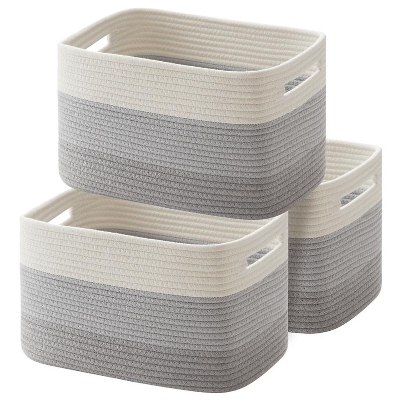 3 Pack Storage Basket, Woven Baskets For Storage, Cotton Rope Basket For Toys, Towel Baskets For Bathroom   14.7