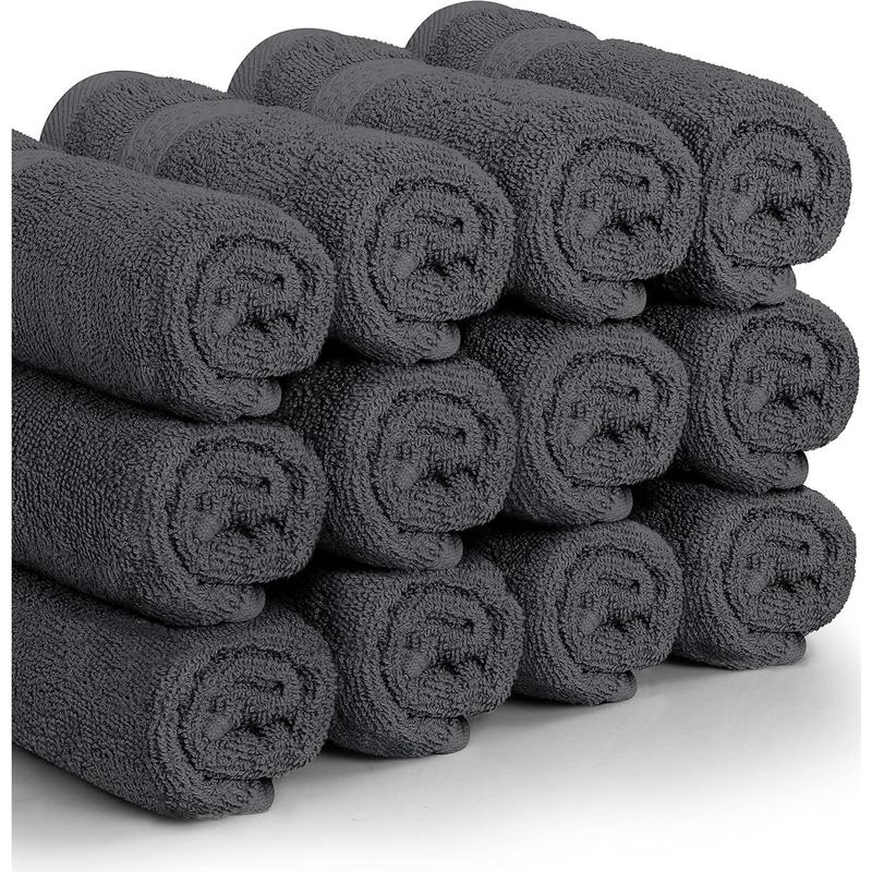 Towels [12 Pack Premium Wash Cloths Set (12 x 12 Inches) 100% Cotton Ring Spun, Highly Absorbent and Soft Feel Essential Washcloths for Bathroom, Spa, Gym, and Face Towel (Grey)