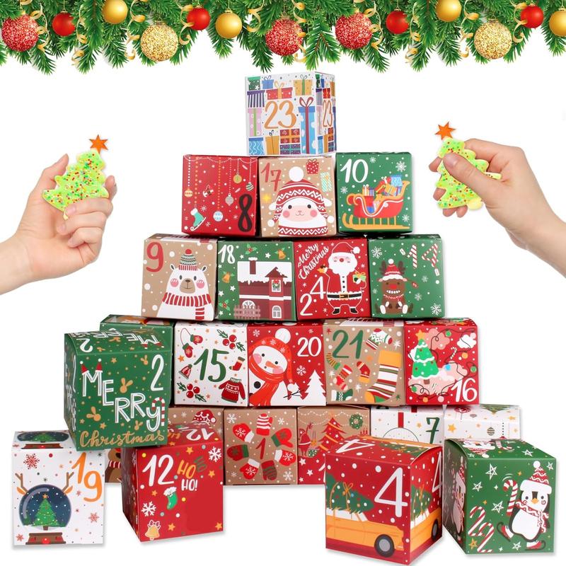 24 Pcs DIY Christmas Advent Calendar Boxes for 2024, 24 Days Countdown Calendar Gift for Adults and K ids Christmas Cardboard Number Boxes Make & Fill Your Own Advent Calendar Boxes Lovely Xmas Party Present