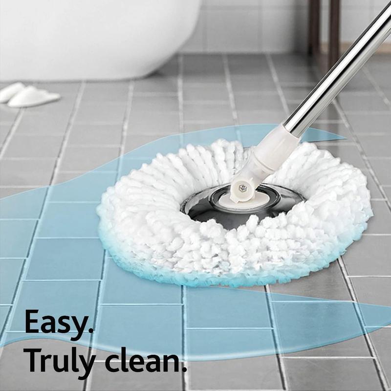 Black Spin Mop Bucket Set with 2pcs Microfiber Round Replacement Heads - Home Cleaning Stainless Steel and PP Material