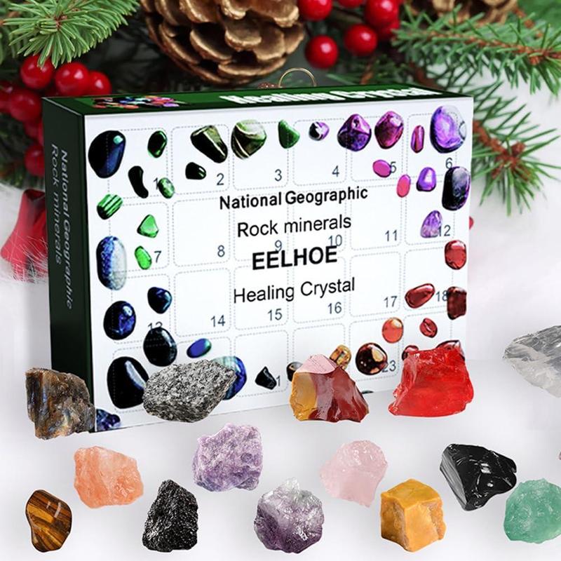 Advent Calendar 2024: 24 Days Christmas Countdown Calendar Crystals Gemstone Stone Minerals Christmas Vacation Calendar Natural Gemstones Rock Collection for Adults, Boys, Girls