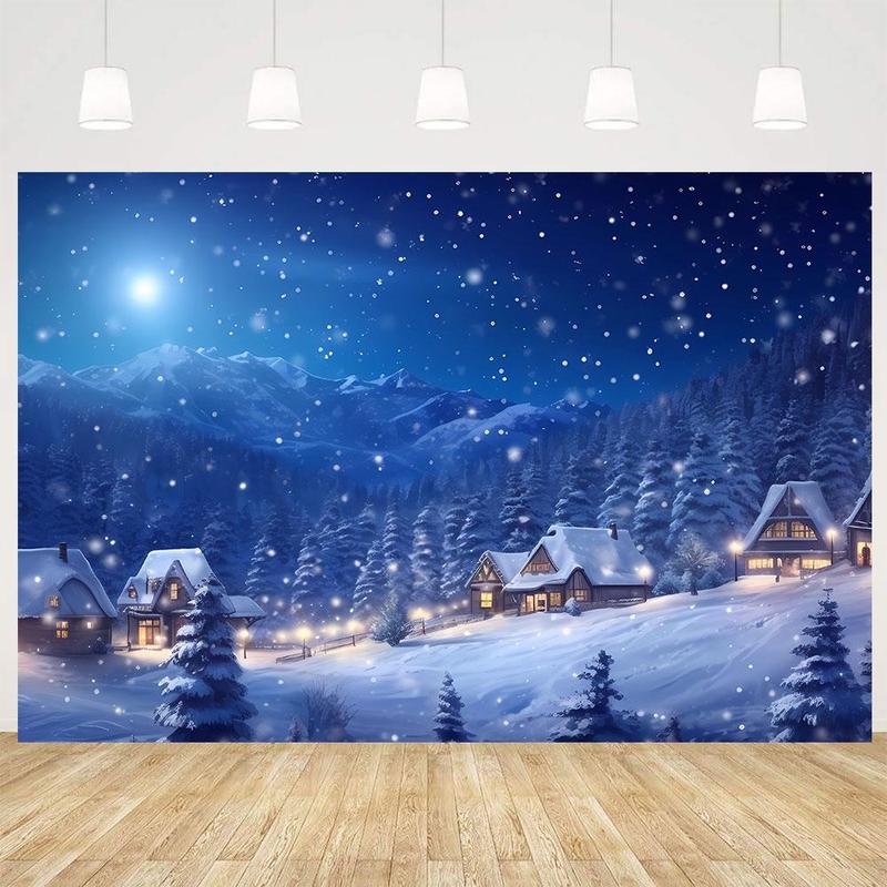 Winter Snow Village Pattern Backdrop, 1 Count Snowy Scene Photography Backdrop, Holiday Photo Background for Christmas New Year Event Party Decorations