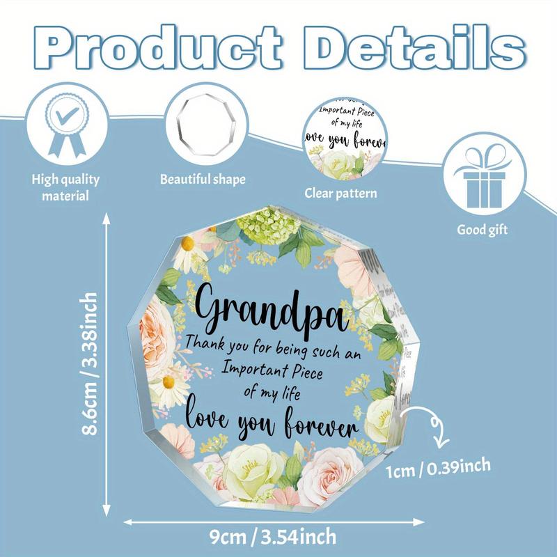 Flower Pattern Acrylic Plaque, 1 Count Grandpa Birthday Gift, Creative Birthday Gift for Grandpa, Emotional Connection Gift, Thanksgiving Gift