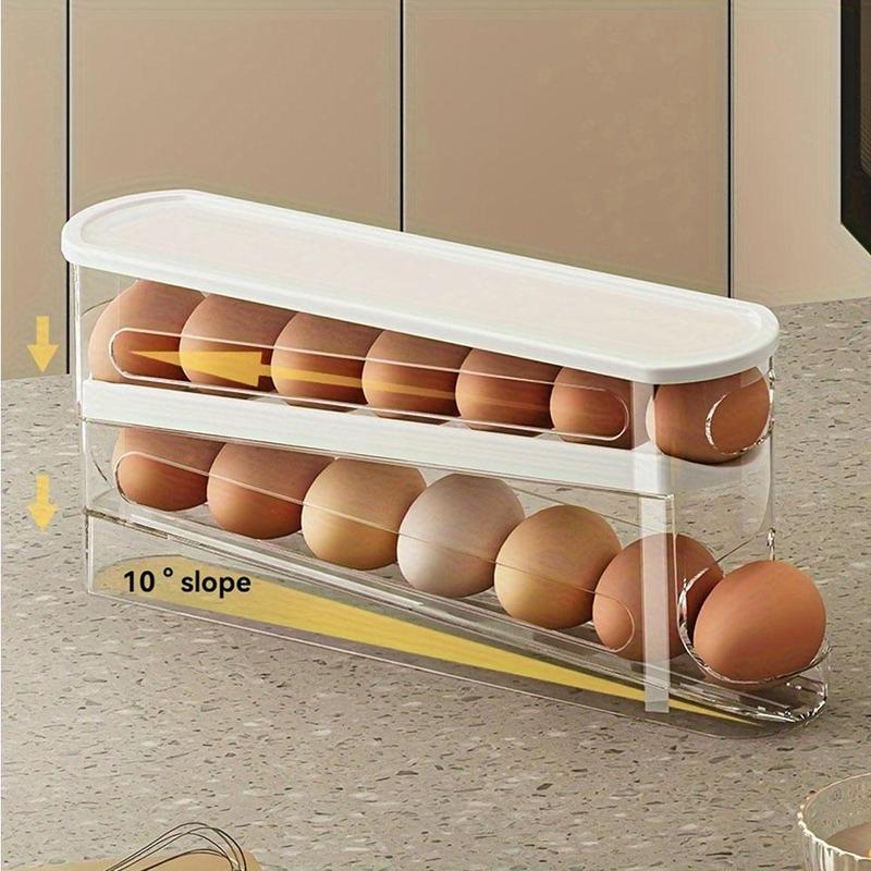 Clear Egg Storage Box, 1 Count Space Saving Rolling Egg Storage Box for Refrigerator Side Door, Durable Plastic Egg Organizer, Kitchen Accessories