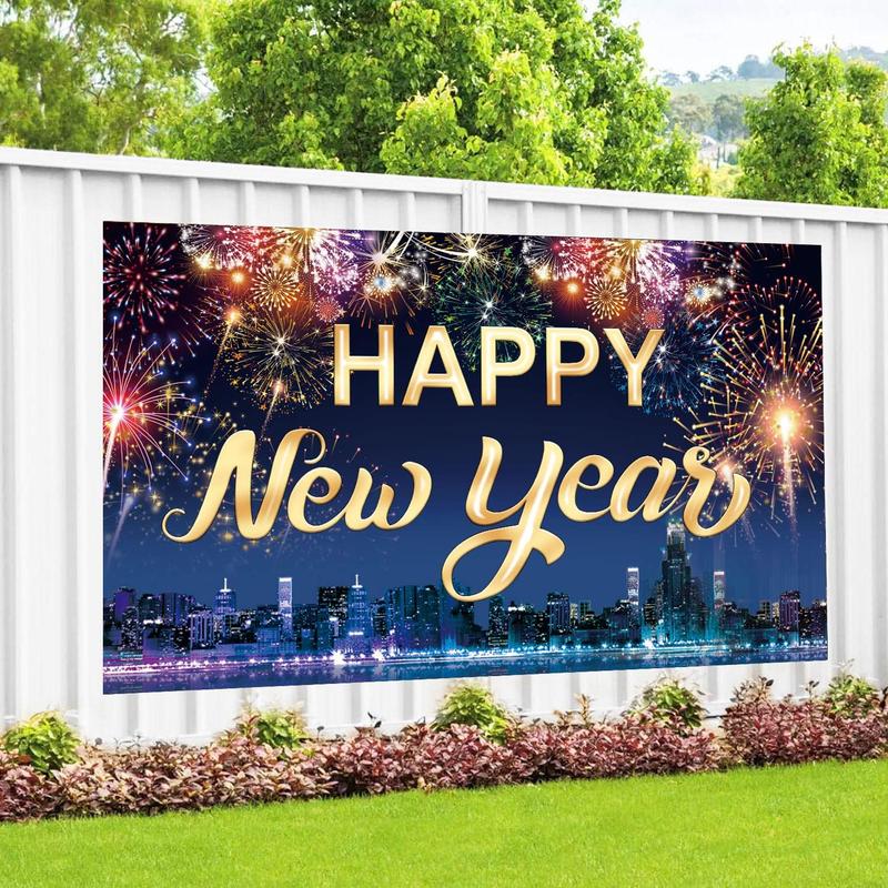 Happy  Year Fabric Sign Poster Banner Backdrop with  for  Year Photo Booth Background Party Decorations