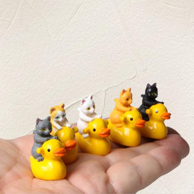 Cute Cat and Duck Design Ornaments, 5 Counts set Miniature Landscape Ornament, Creative Hand-made Decoration Craft for Home Decor