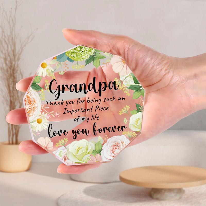 Flower Pattern Acrylic Plaque, 1 Count Grandpa Birthday Gift, Creative Birthday Gift for Grandpa, Emotional Connection Gift, Thanksgiving Gift