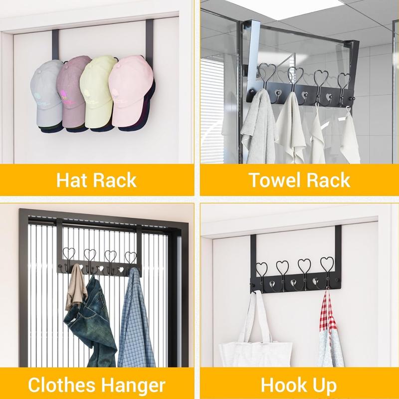 Over The Door Hooks Hanger, Hat Rack Door Towel Hooks for Hanging, Heavy Duty Over Door Hanger for Caps Clothes Bags Bathroom Coat Rack