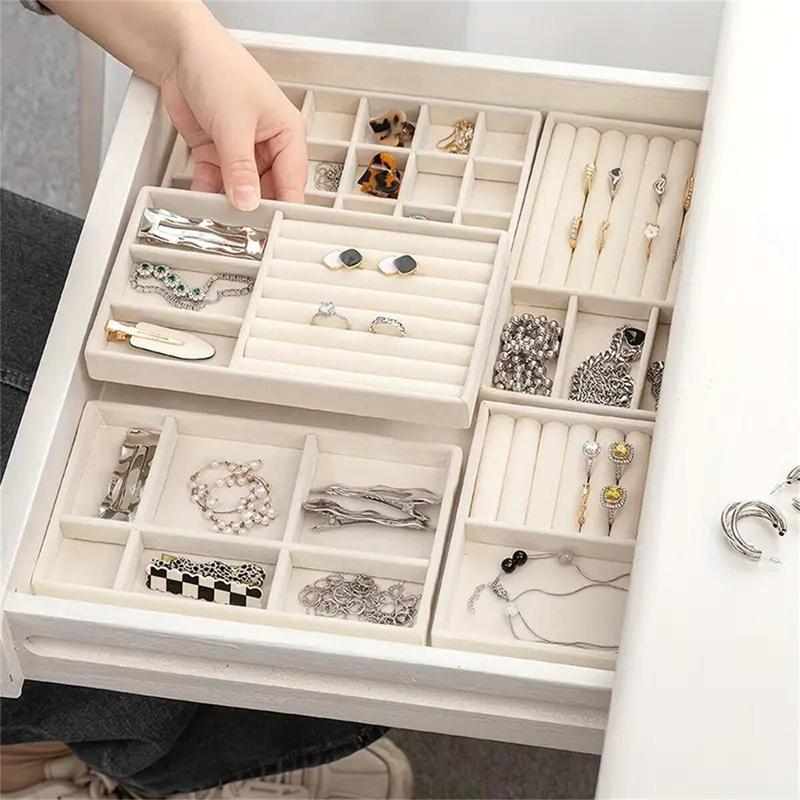 Jewelry Storage Box, 1 Count 3 Counts set Multi Grid Jewelry Organizer, Ring Plate, Necklace Display Tray, Home Organizer for Jewelry