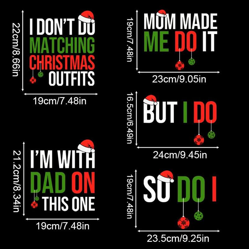 Christmas Family Matching Iron-on Heat Transfer Stickers, 5 Counts set DIY Iron-on Transfers, Textile Decoration for Customized Clothing