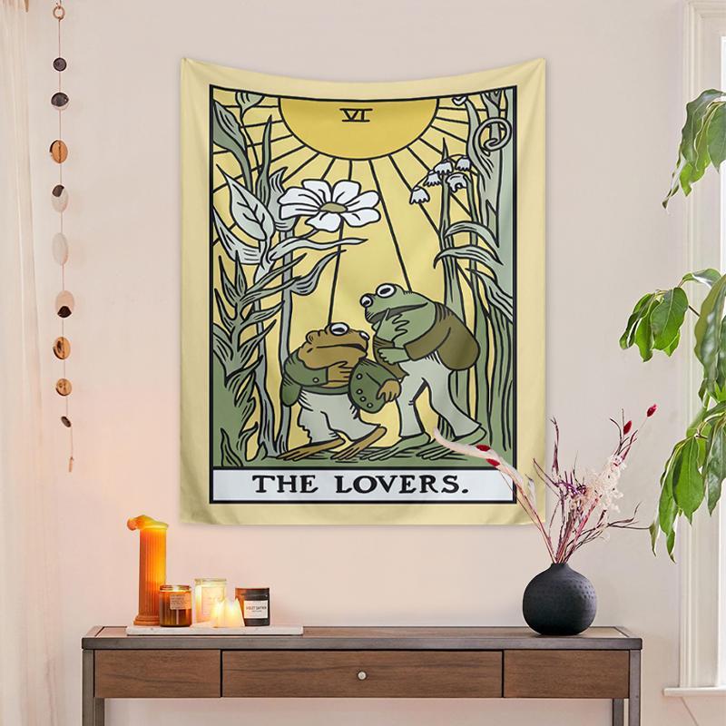 Sunflower Plant & Frog Pattern Design Tapestry, Wall Hanging Canvas with Mounting Kit, Summer Wall Decoration for Living Room, Bedroom, Dormitory, Room Decor, Wall Insulation Blanket