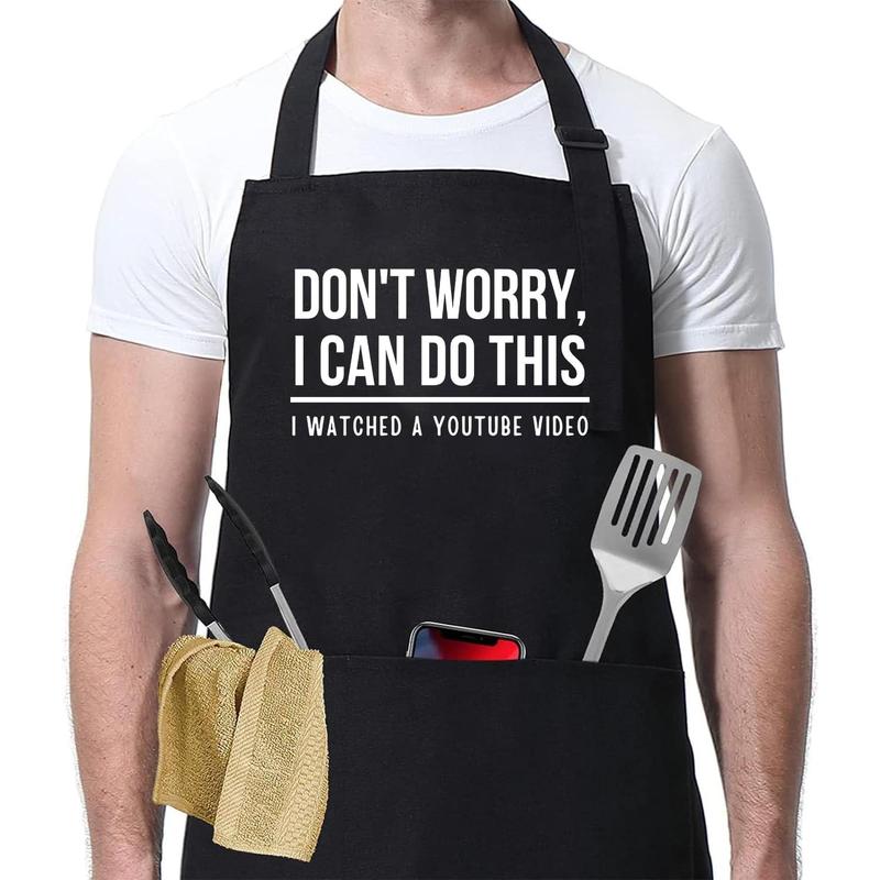 Don't Worry, I Watched a YouTube Video Funny  Apron for Guys - BBQ Dad Apron - Men's Apron for Grilling, Kitchen Apron with Pockets - Funny Aprons for Men and Women